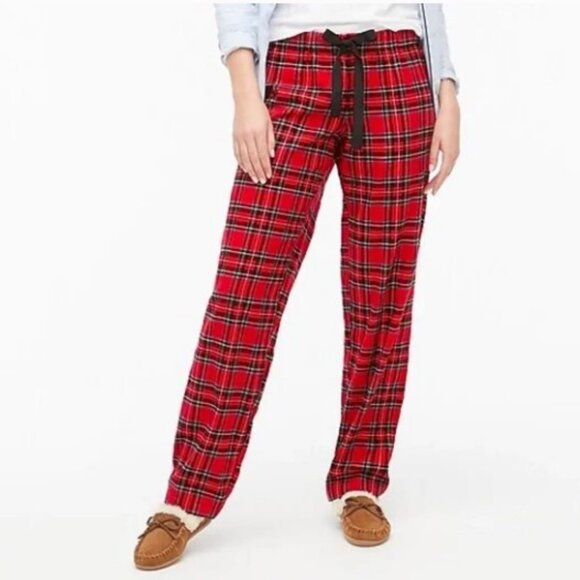 J. Crew Yarn-dyed Cotton Flannel Red Plaid Pajama Lounge Pants Size S Holiday - Picture 1 of 10